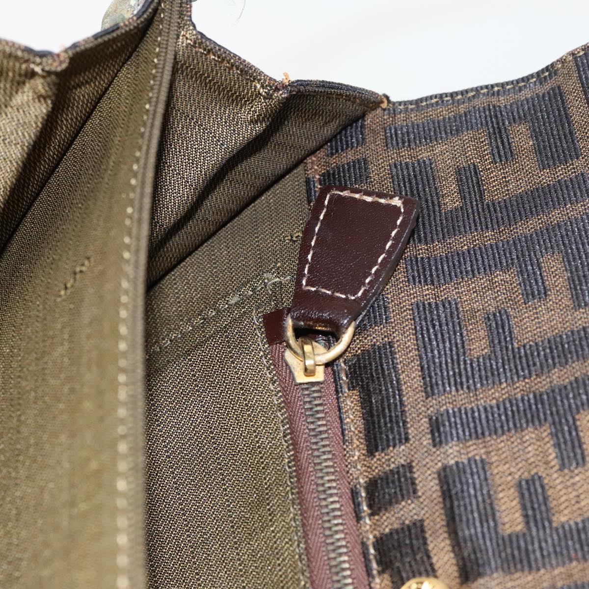 FENDI Zucca Canvas Shoulder Bag Brown Black gold 95519
