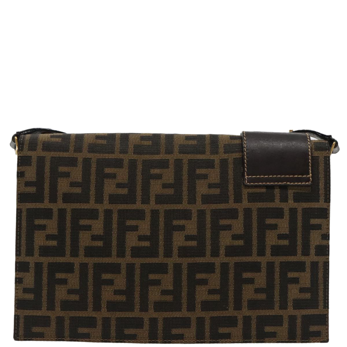 FENDI Zucca Canvas Shoulder Bag Brown Black gold 95519