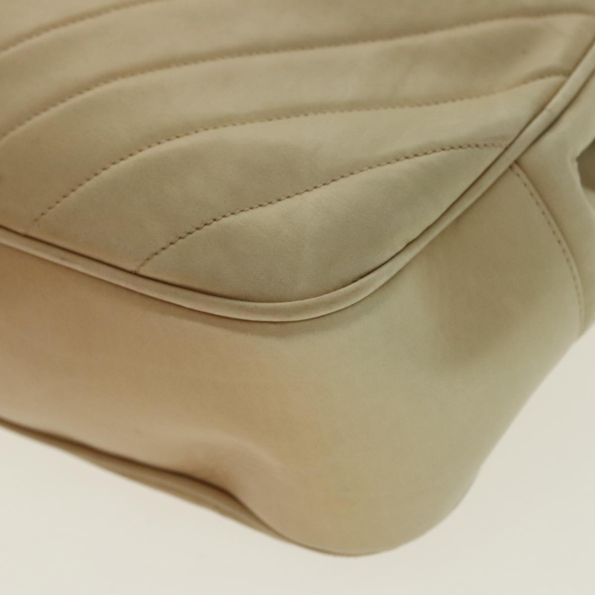 CHANEL V Stitch Hand Bag Lamb Skin Beige Gold CC 95608