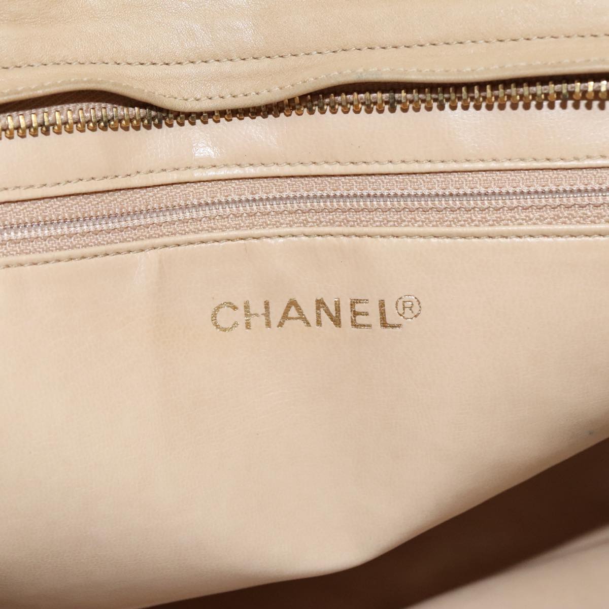 CHANEL V Stitch Hand Bag Lamb Skin Beige Gold CC 95608