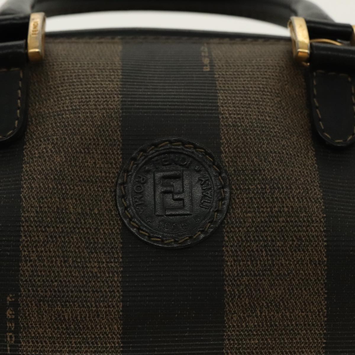 FENDI Pecan Canvas Mini Hand Bag Brown Black gold 95610