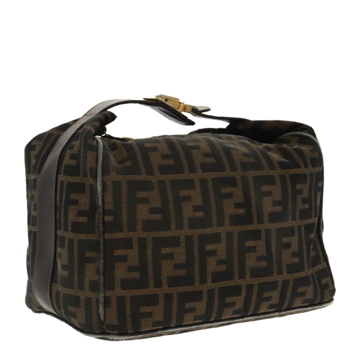 FENDI Zucca Canvas Hand Bag Brown Black Gold 95689