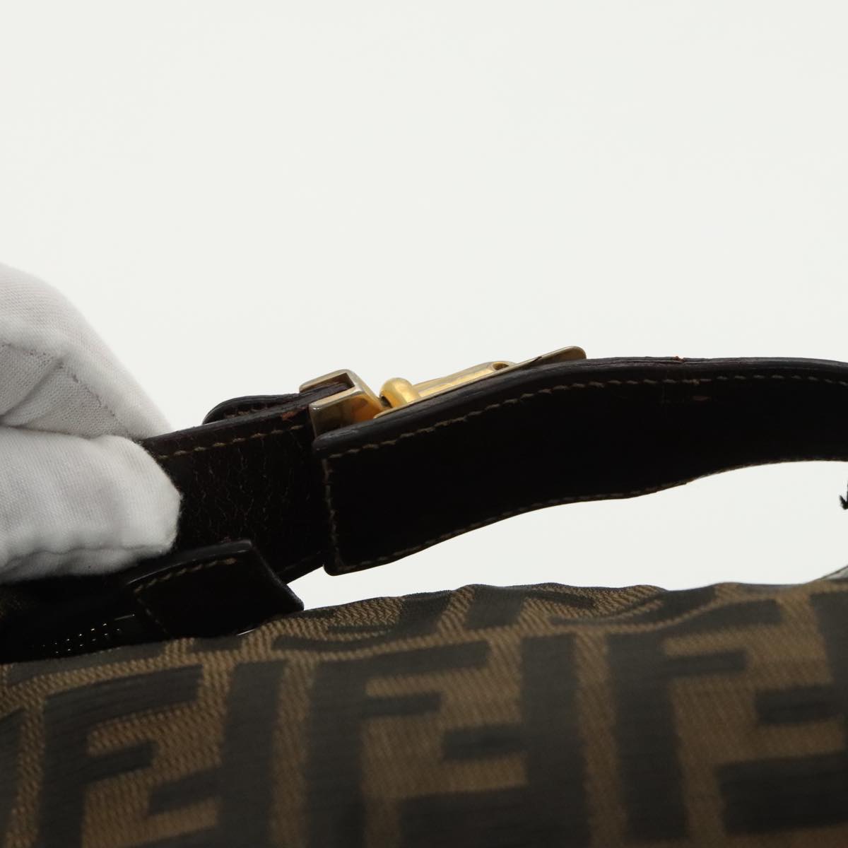 FENDI Zucca Canvas Hand Bag Brown Black Gold 95689