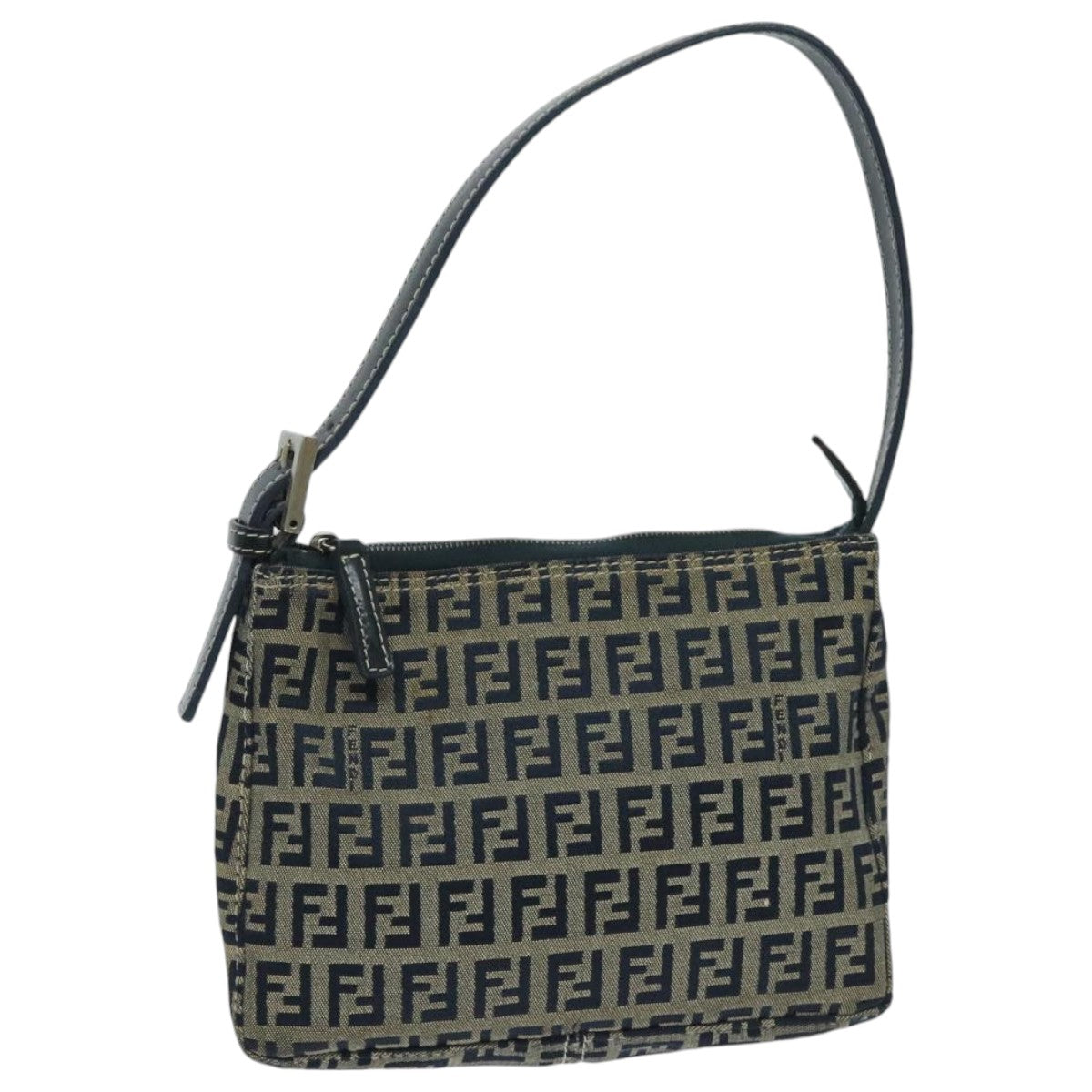 FENDI Zucchino Canvas Accessory Pouch Navy Silver 95850