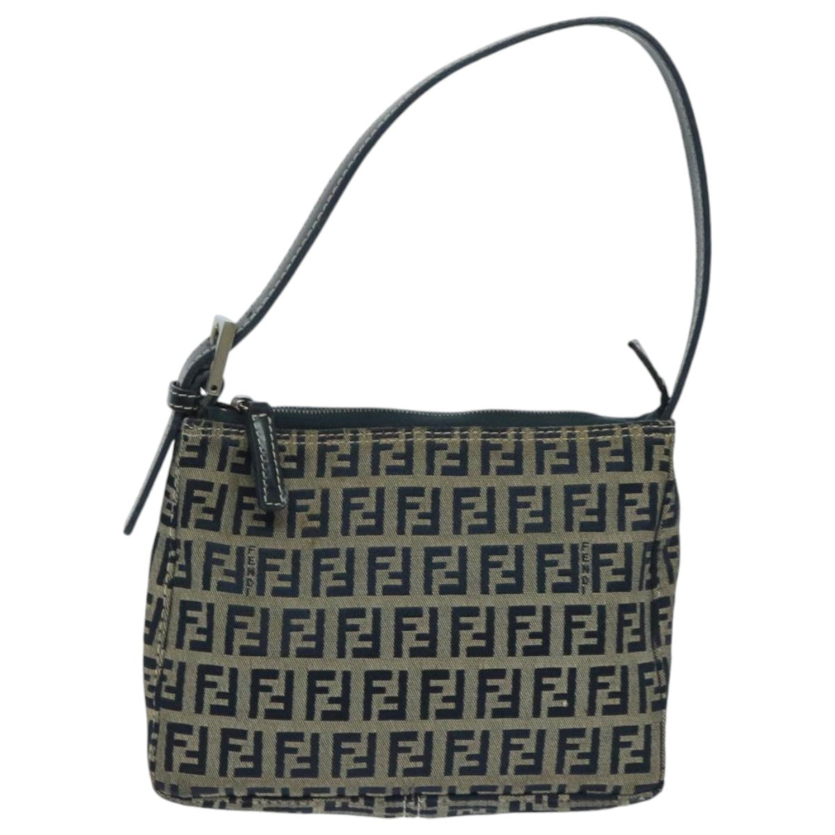 FENDI Zucchino Canvas Accessory Pouch Navy Silver 95850