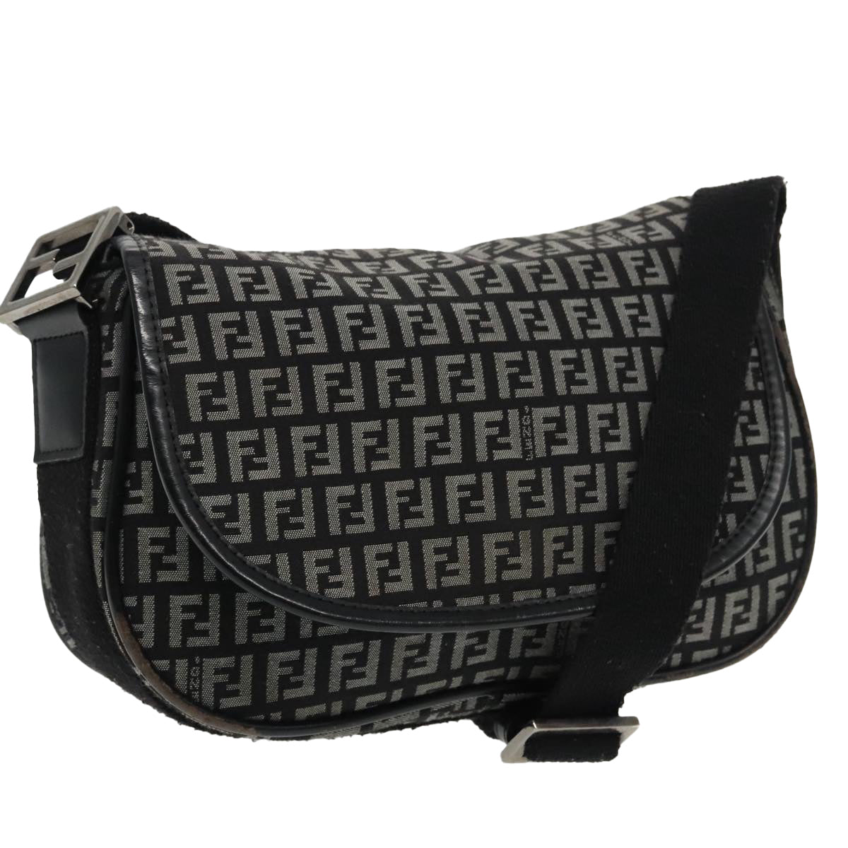 FENDI Zucchino Canvas Shoulder Bag Black 95866