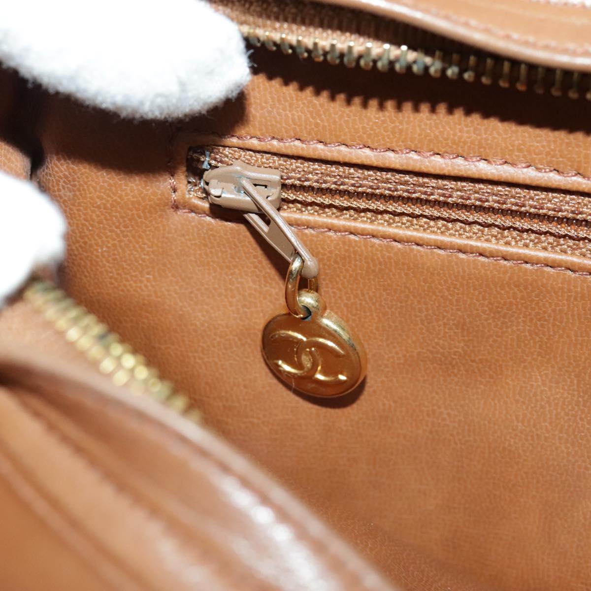 CHANEL Chain Shoulder Bag Lamb Skin Beige Gold CC 95932