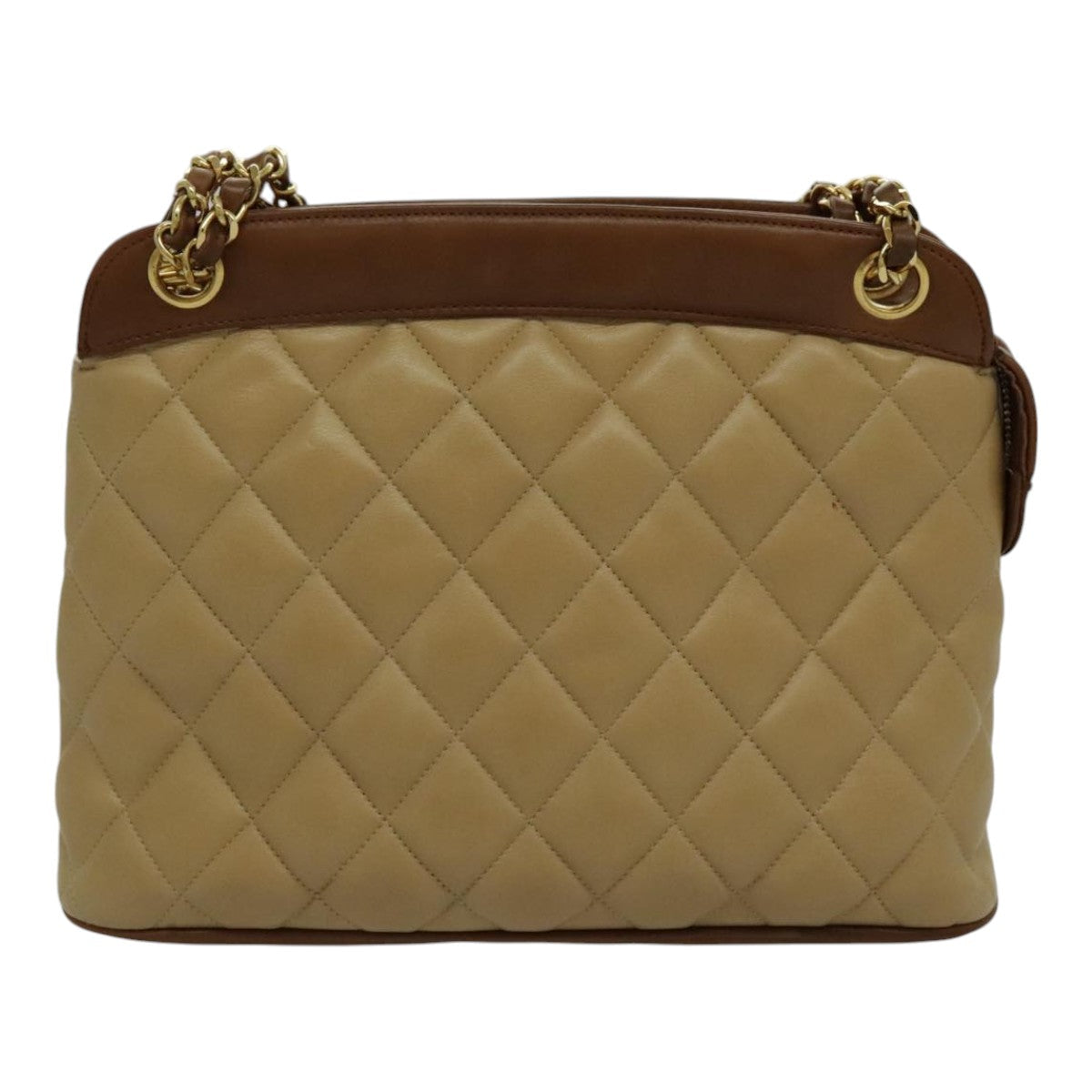 CHANEL Chain Shoulder Bag Lamb Skin Beige Gold CC 95932