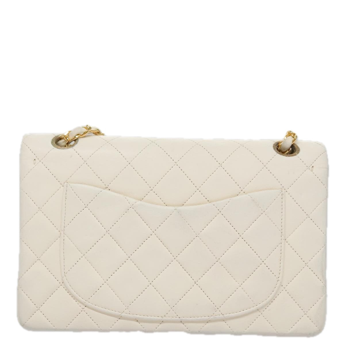 CHANEL Matelasse Chain Shoulder Bag Leather White Gold CC 96085