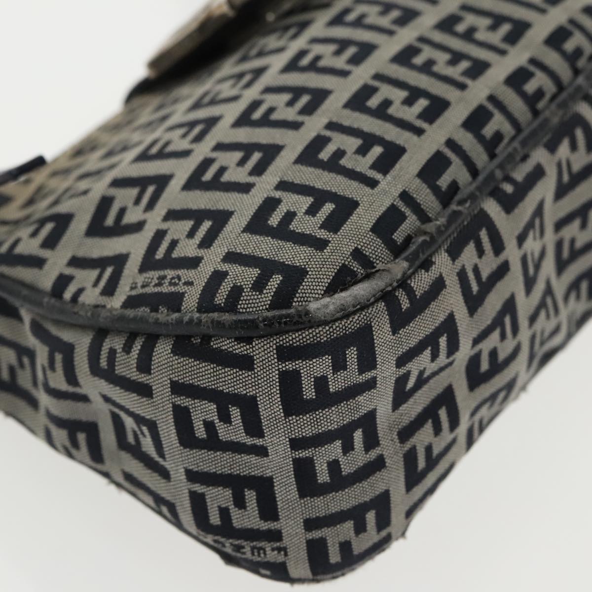 FENDI Zucchino Canvas Mamma Shoulder Bag Navy Silver 96172