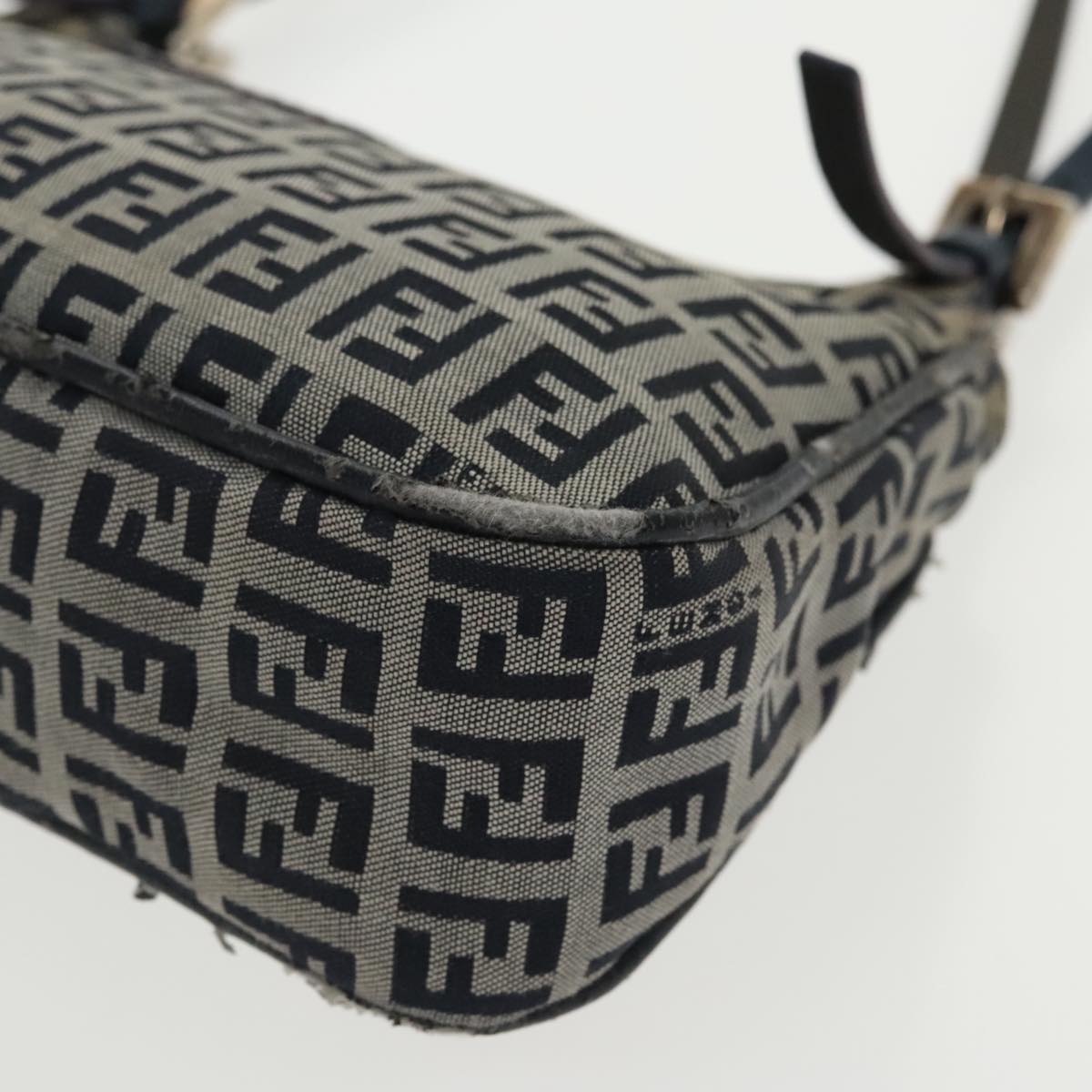 FENDI Zucchino Canvas Mamma Shoulder Bag Navy Silver 96172