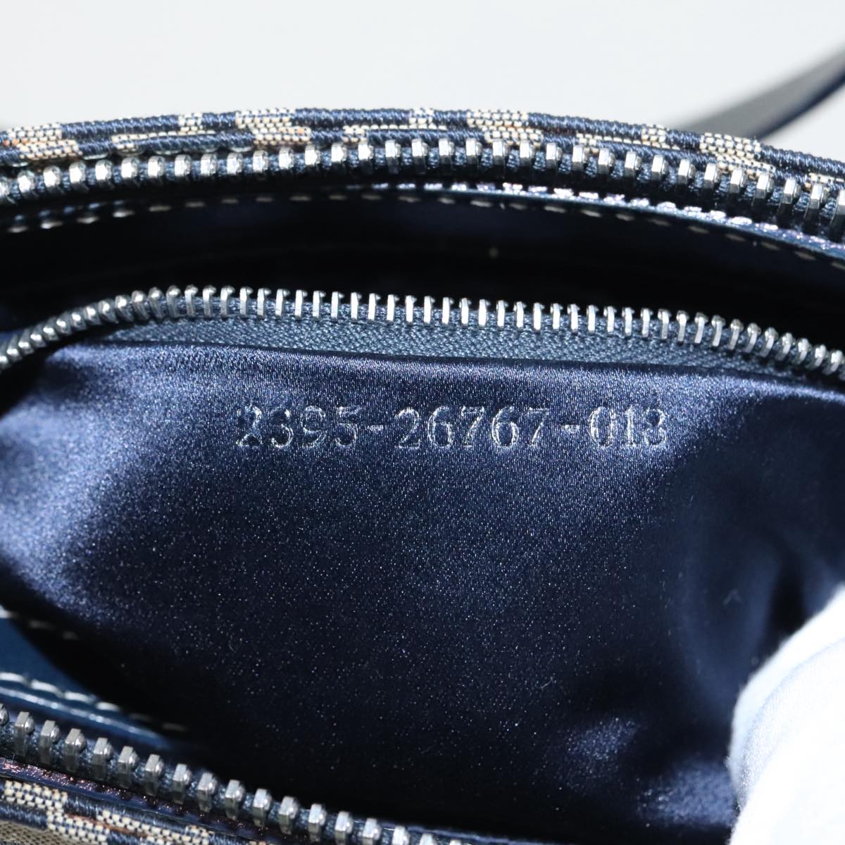 FENDI Zucchino Canvas Mamma Shoulder Bag Navy Silver 96172