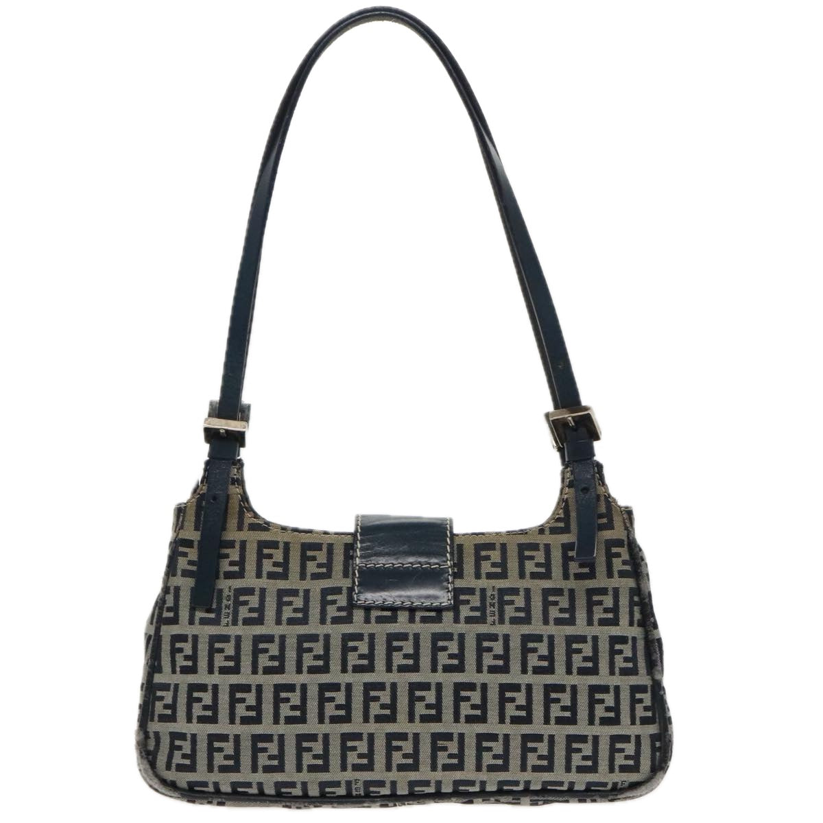 FENDI Zucchino Canvas Mamma Shoulder Bag Navy Silver 96172