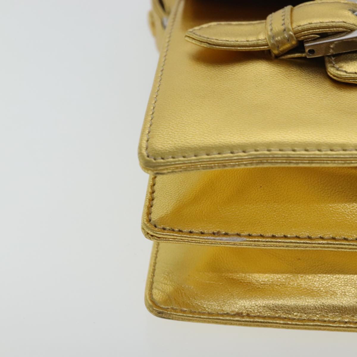 FENDI Hand Bag Leather Silver Gold 96184