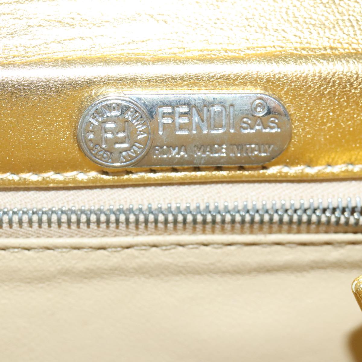 FENDI Hand Bag Leather Silver Gold 96184