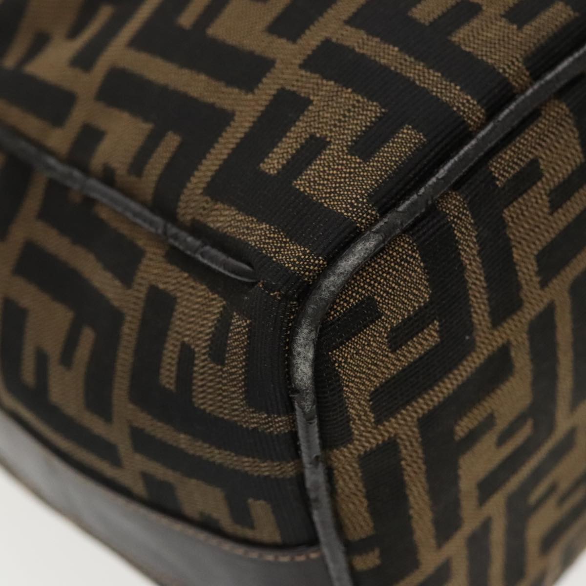FENDI Zucca Canvas Vanity Hand Bag Brown Black gold 96206