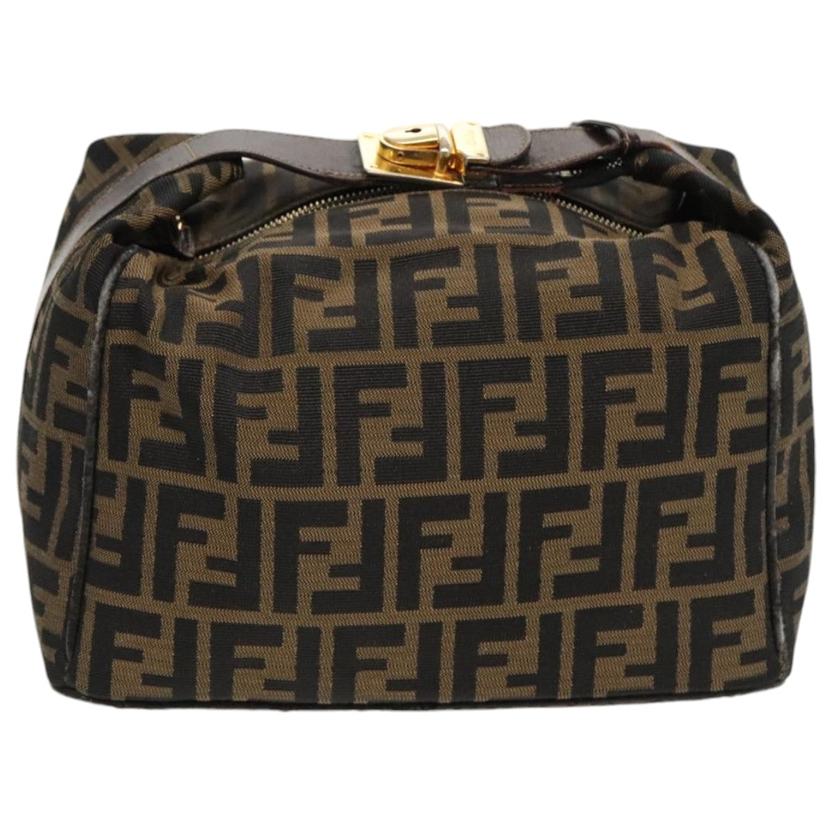 FENDI Zucca Canvas Vanity Hand Bag Brown Black gold 96206