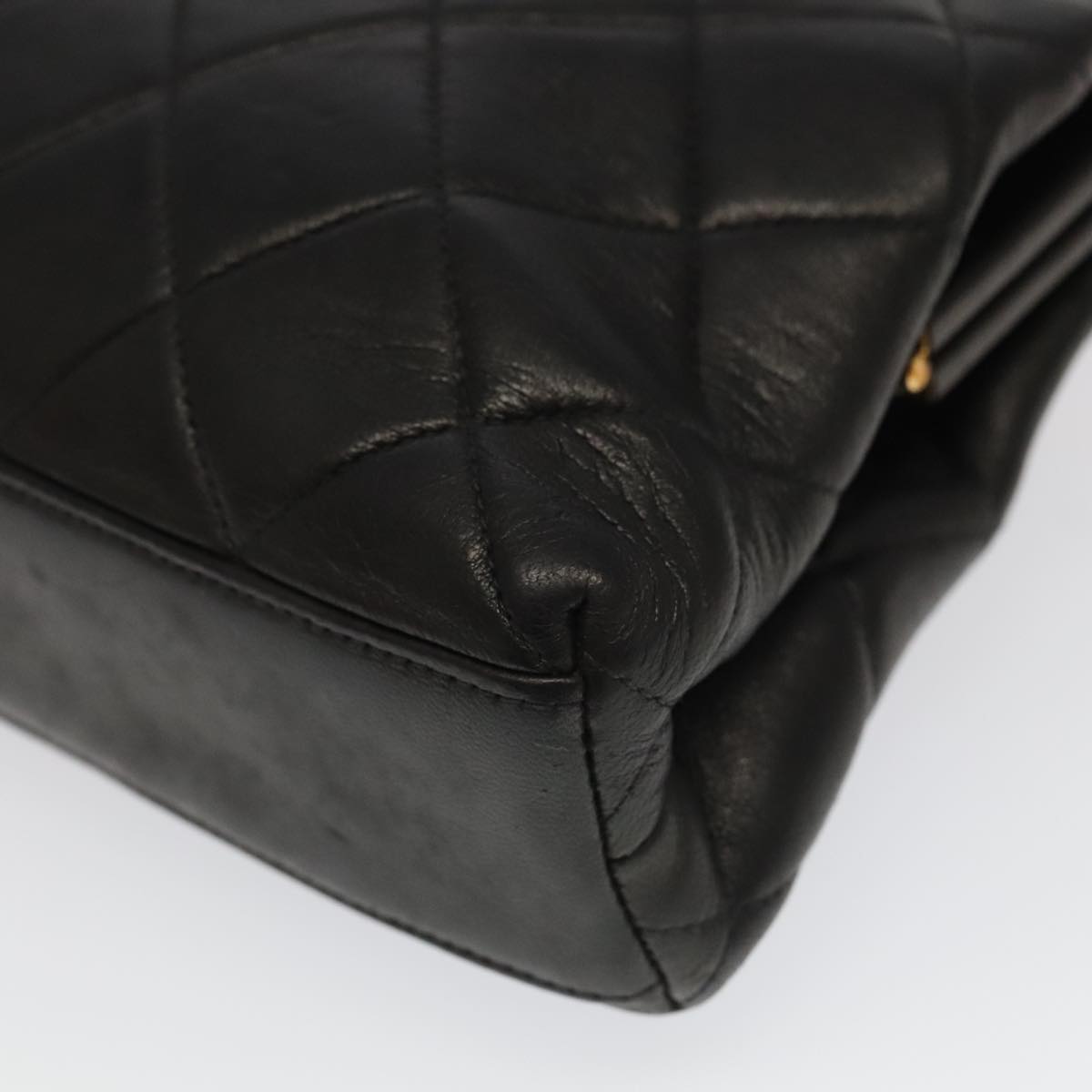 CHANEL Matelasse Chain Shoulder Bag Lamb Skin Black Gold CC 96218A