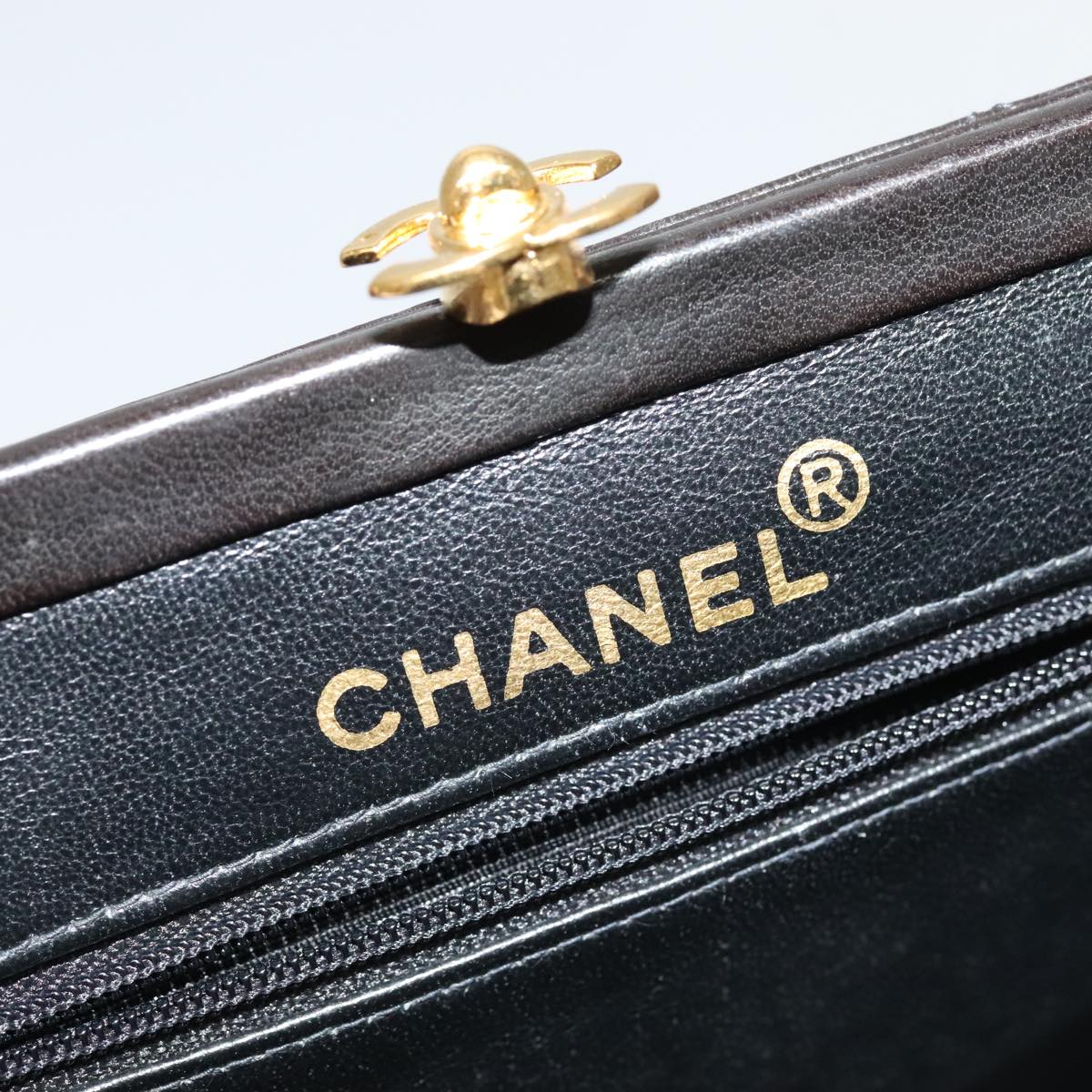 CHANEL Matelasse Chain Shoulder Bag Lamb Skin Black Gold CC 96218A