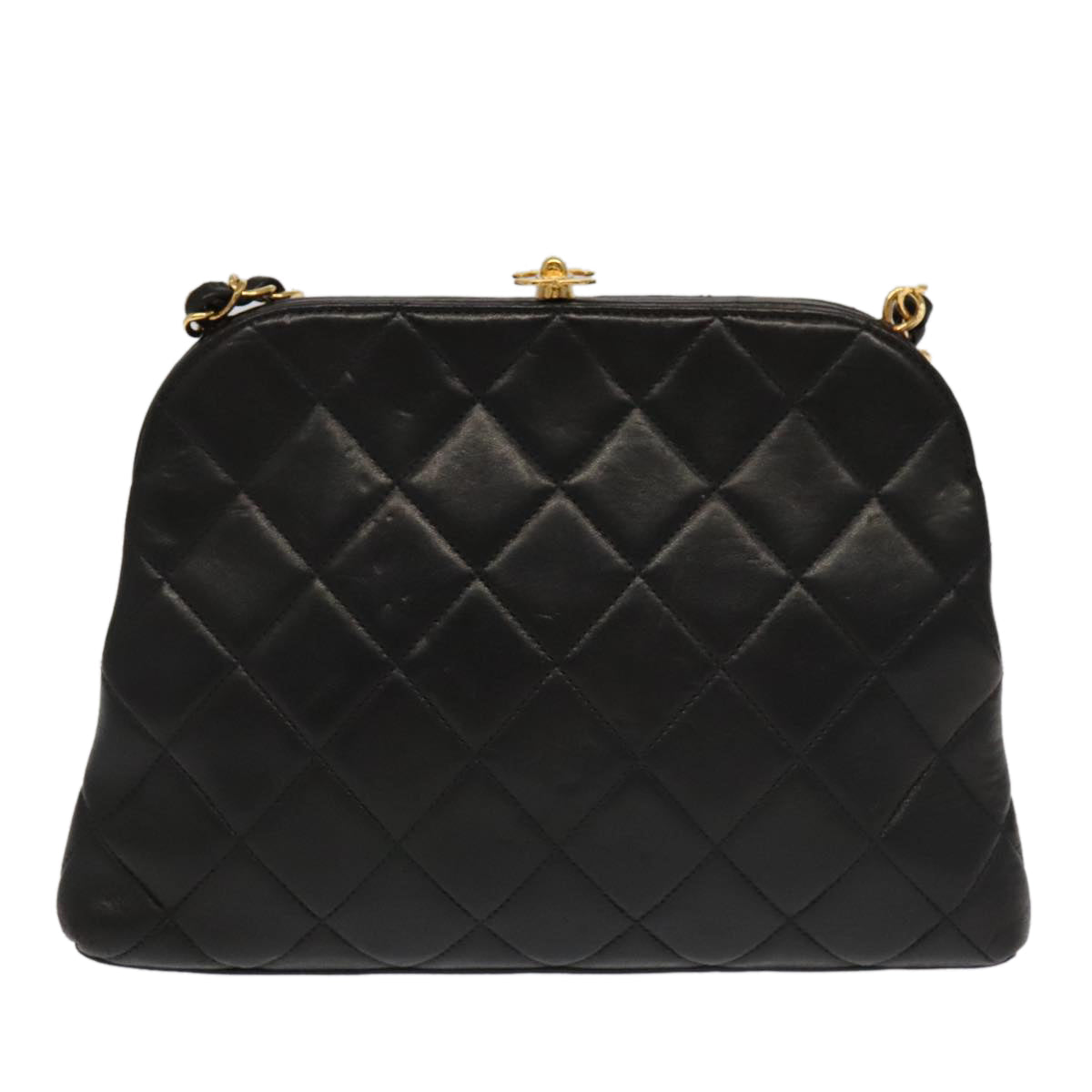 CHANEL Matelasse Chain Shoulder Bag Lamb Skin Black Gold CC 96218A