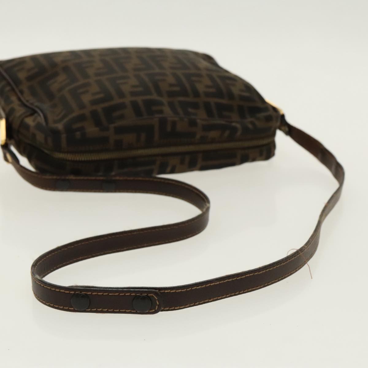 FENDI Zucca Canvas Shoulder Bag Black Brown gold 96320