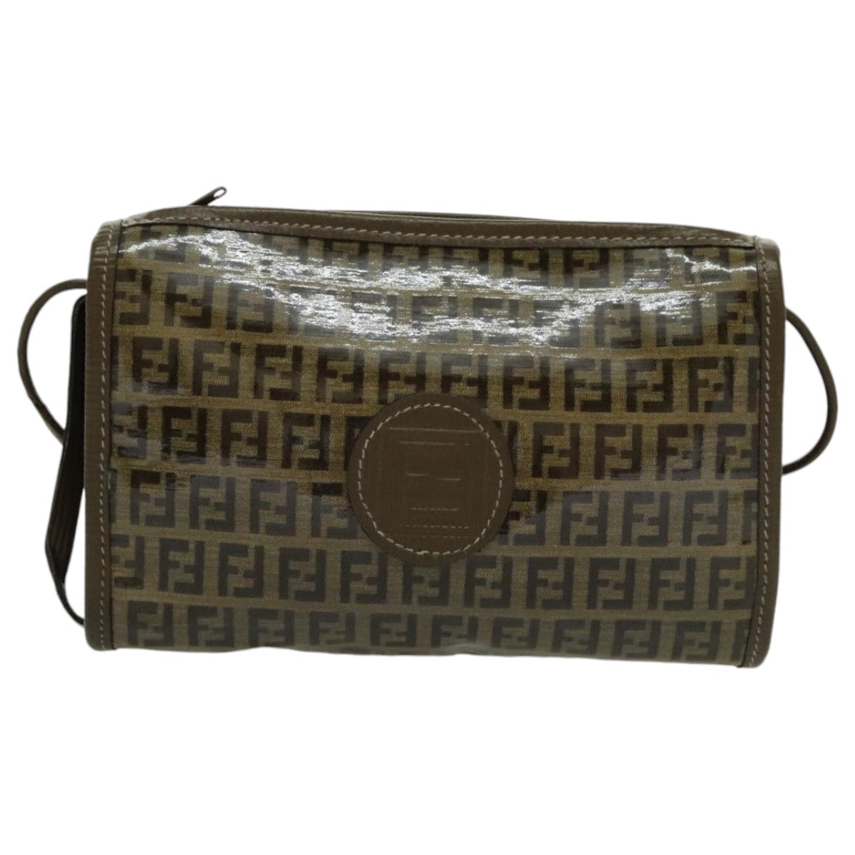 FENDI Zucchino Canvas Shoulder Bag Brown 96429
