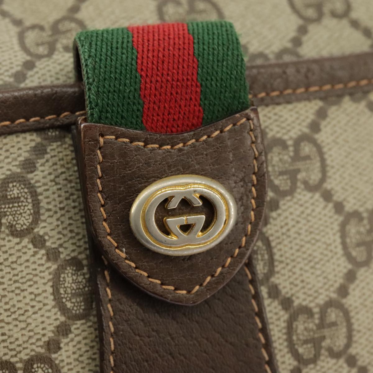 GUCCI GG Supreme Web Sherry Line Shoulder Bag PVC Beige 89 02 032 96515