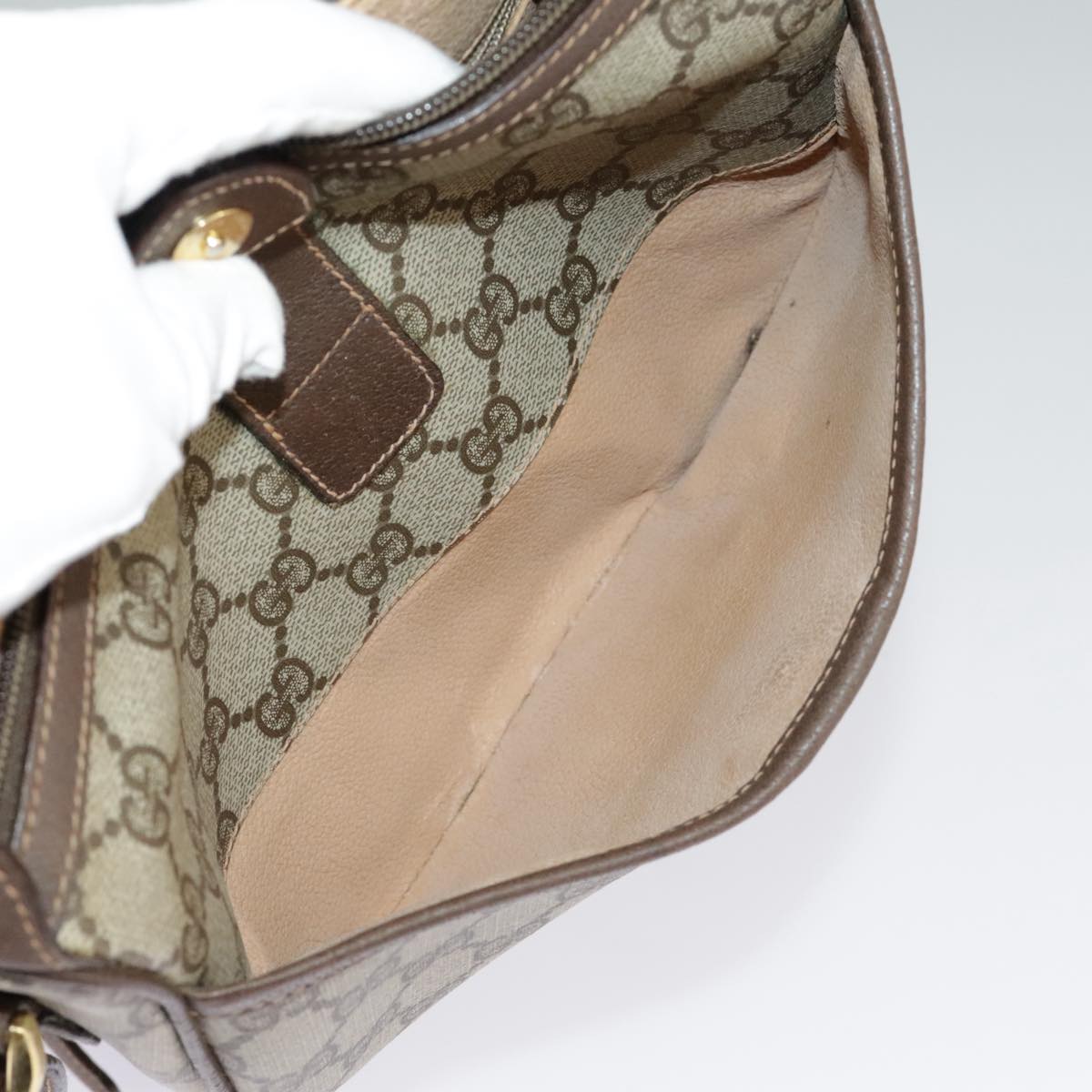 GUCCI GG Supreme Web Sherry Line Shoulder Bag PVC Beige 89 02 032 96515