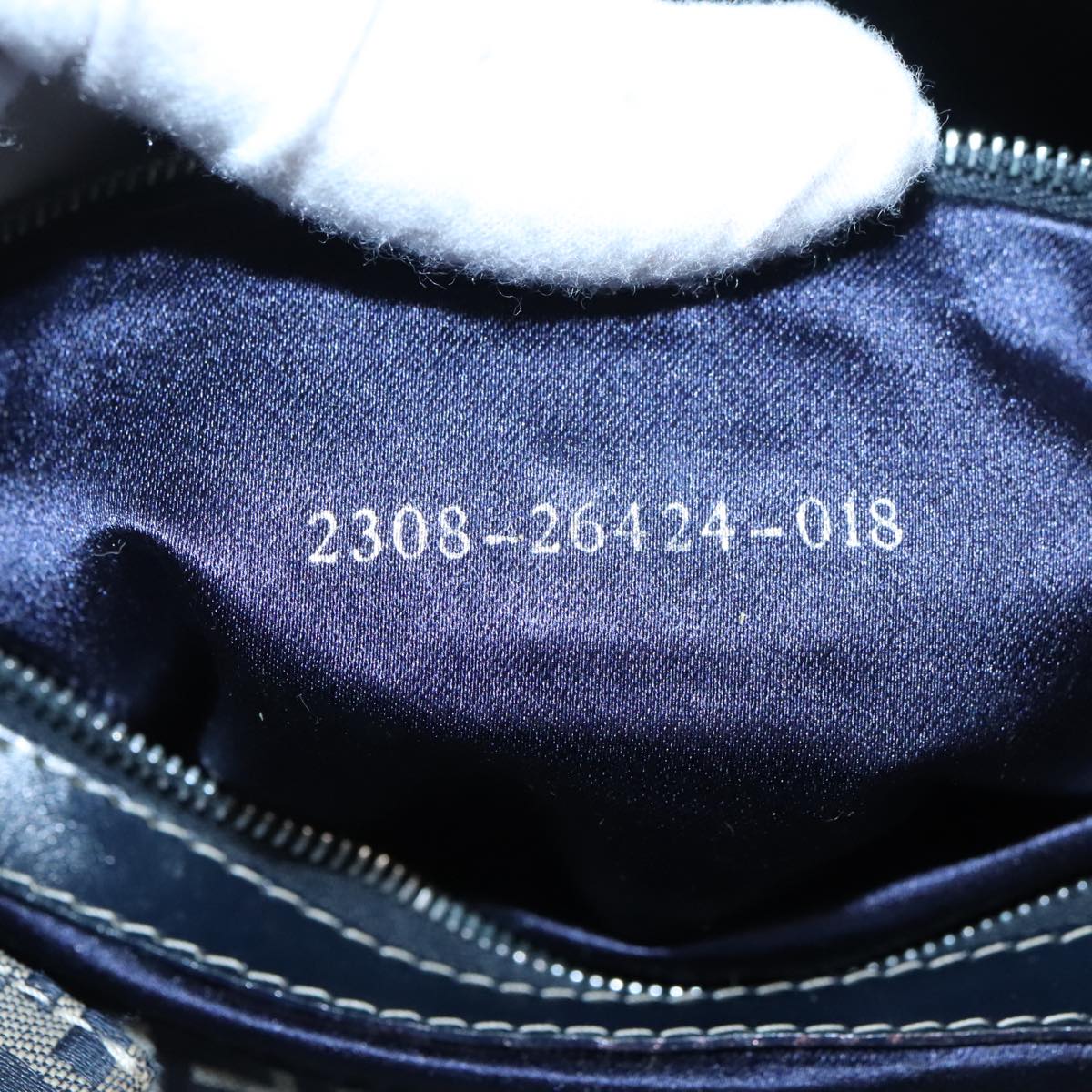 FENDI Zucchino Canvas Mamma Baguette Shoulder Bag Navy Silver 96518
