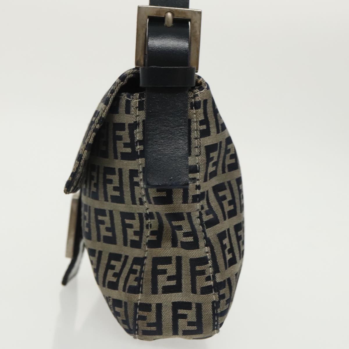FENDI Zucchino Canvas Mamma Baguette Shoulder Bag Navy Silver 96518