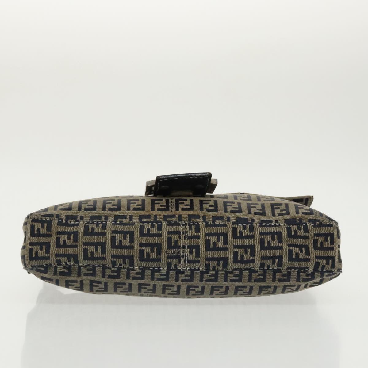 FENDI Zucchino Canvas Mamma Baguette Shoulder Bag Navy Silver 96518