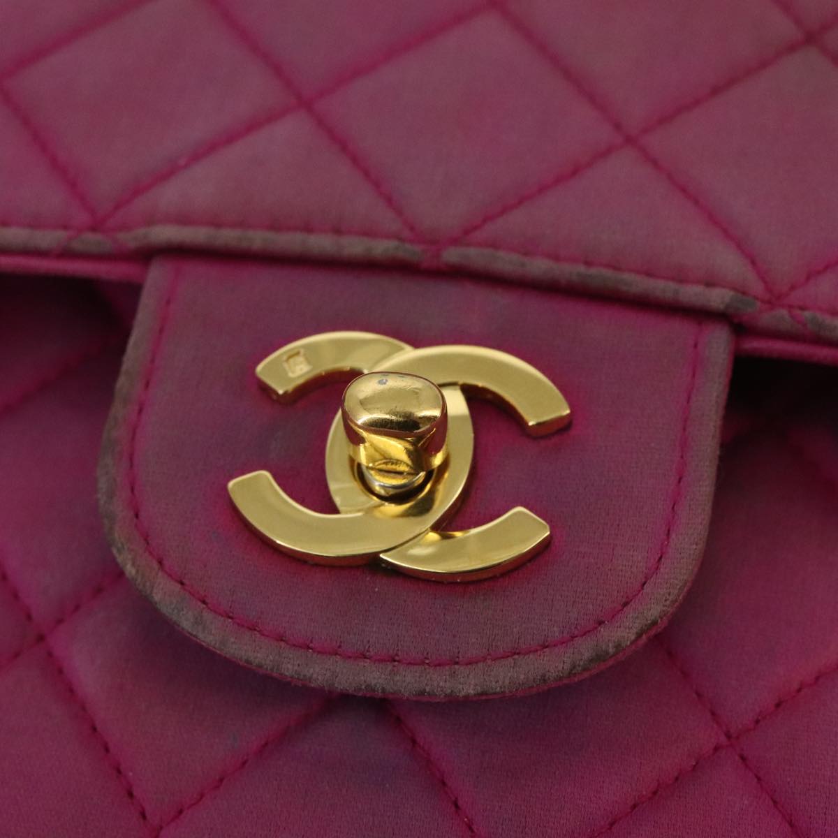 CHANEL Matelasse Chain Shoulder Bag Satin Gold Pink CC 96601