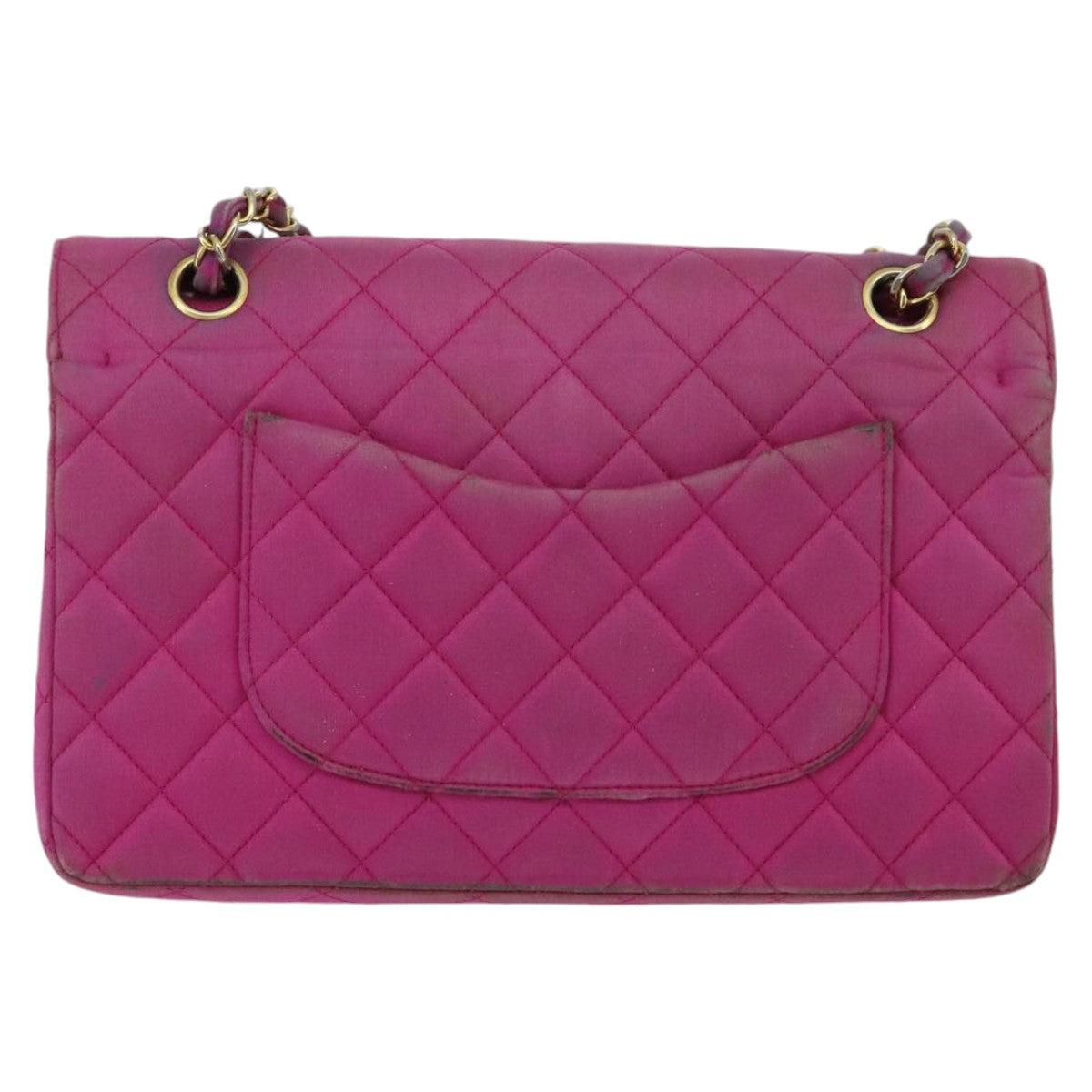 CHANEL Matelasse Chain Shoulder Bag Satin Gold Pink CC 96601