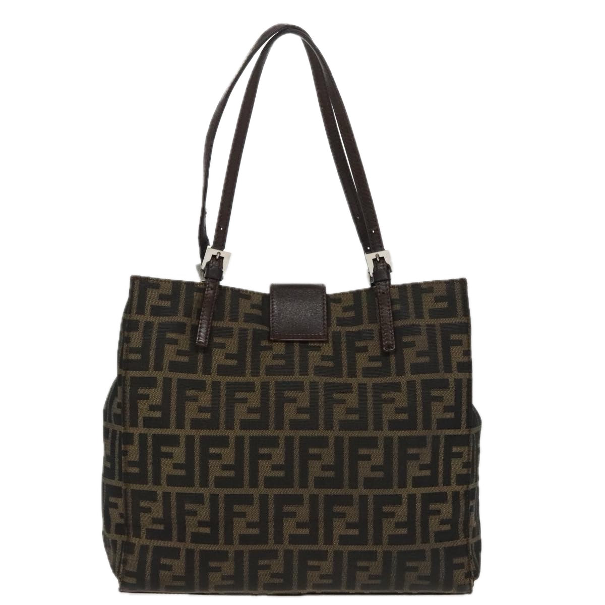 FENDI Zucca Canvas Mamma Baguette Shoulder Bag Black Brown Silver 96636