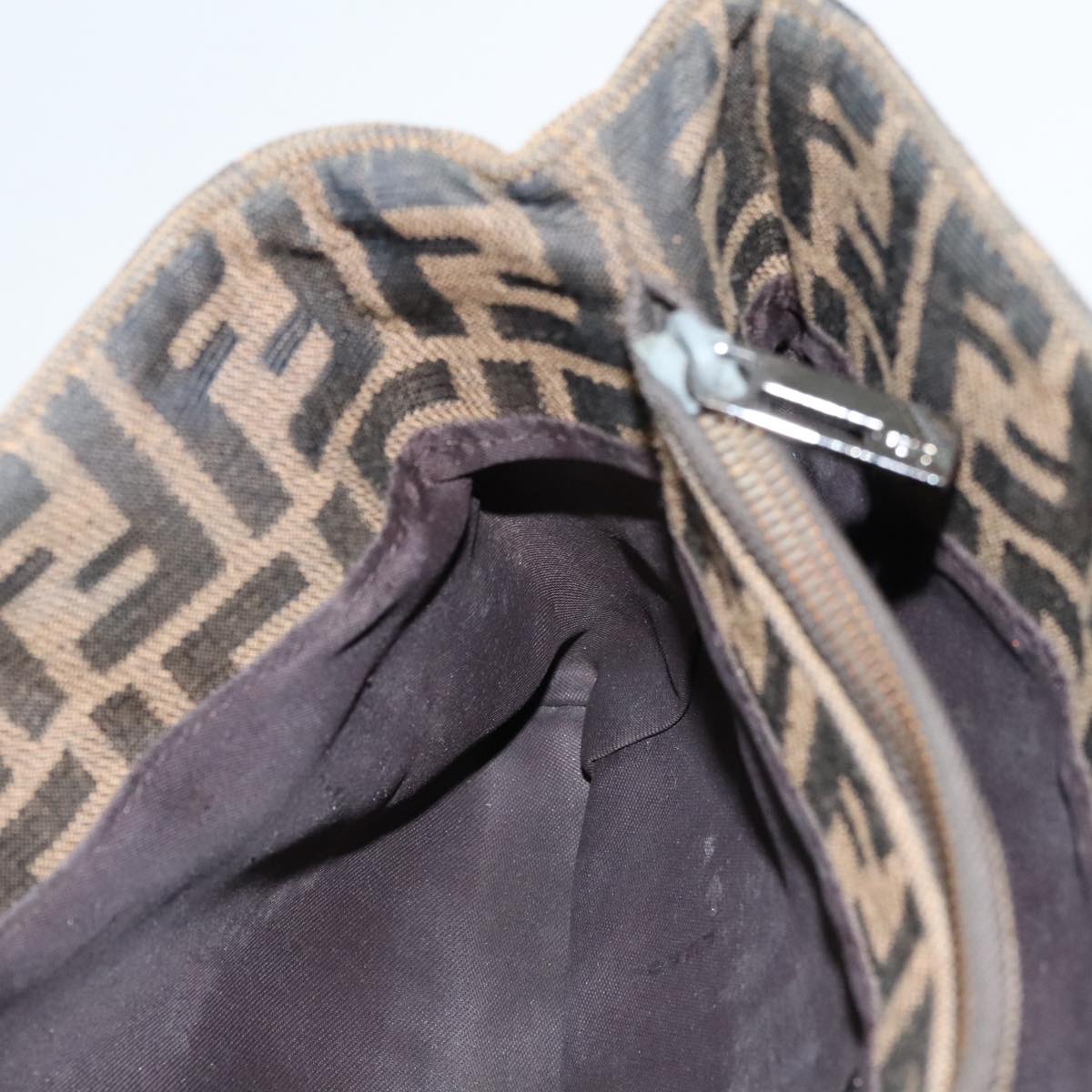 FENDI Zucca Canvas Hand Bag Brown Black Silver 96637