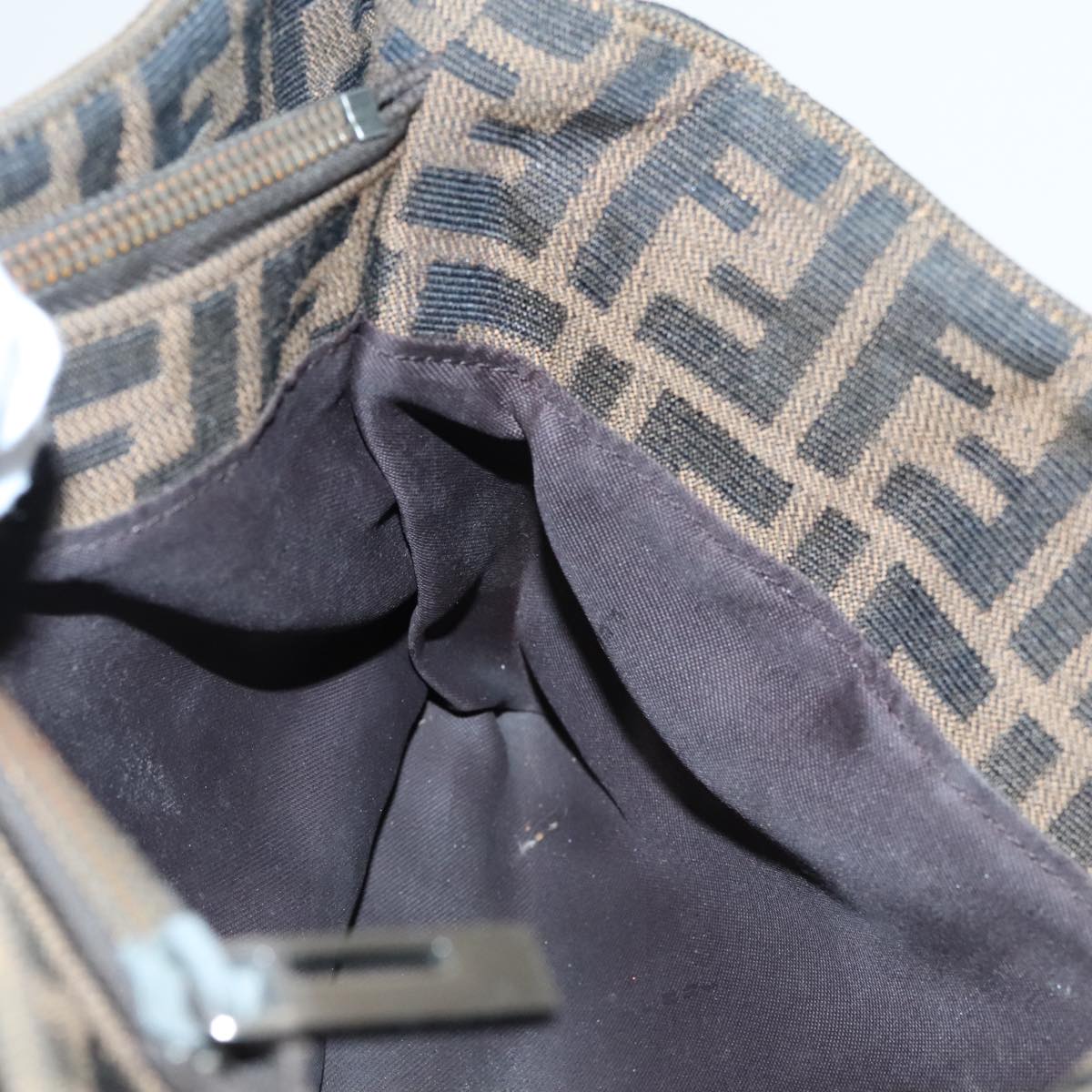 FENDI Zucca Canvas Hand Bag Brown Black Silver 96637