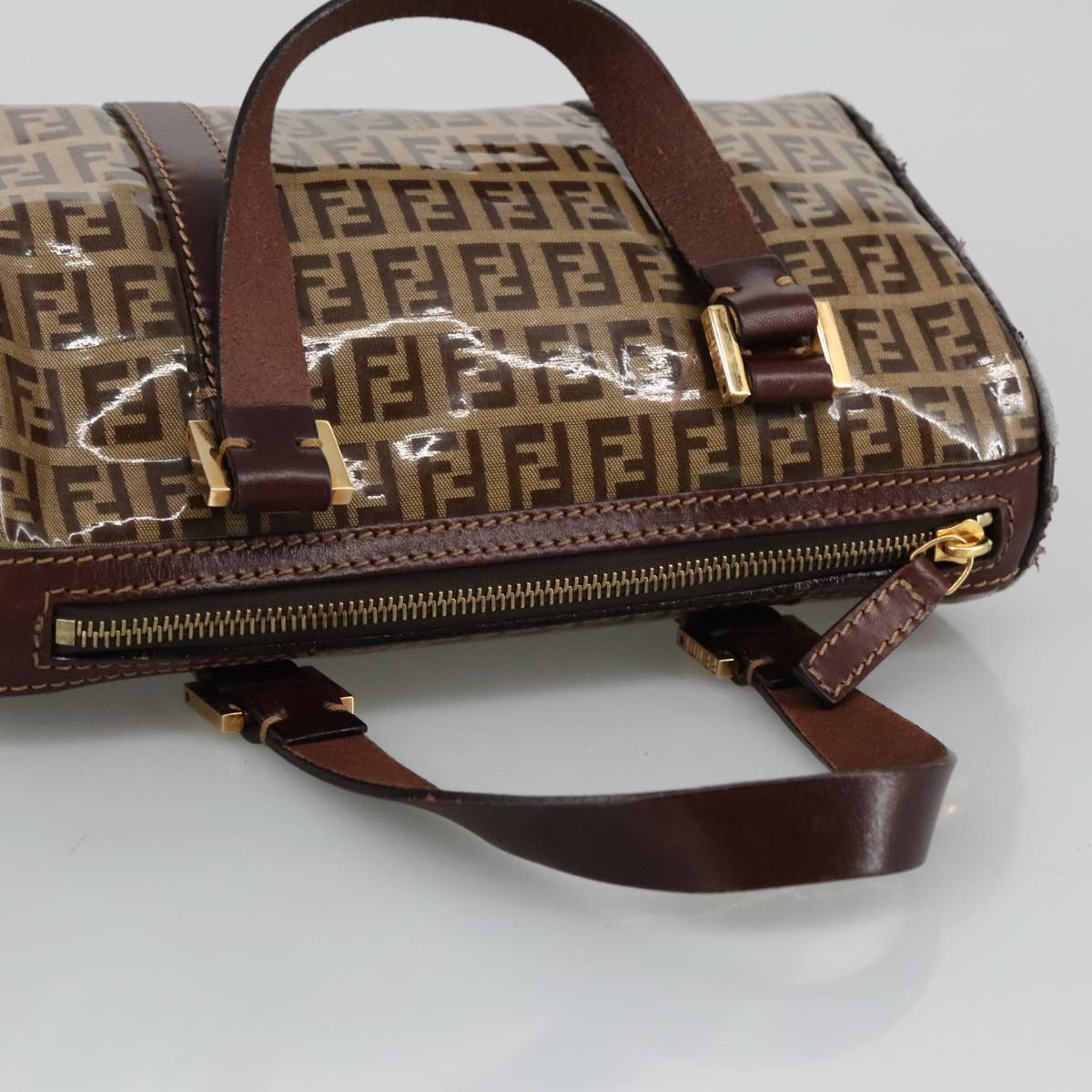 FENDI Zucchino Canvas Hand Bag Beige Gold 96946