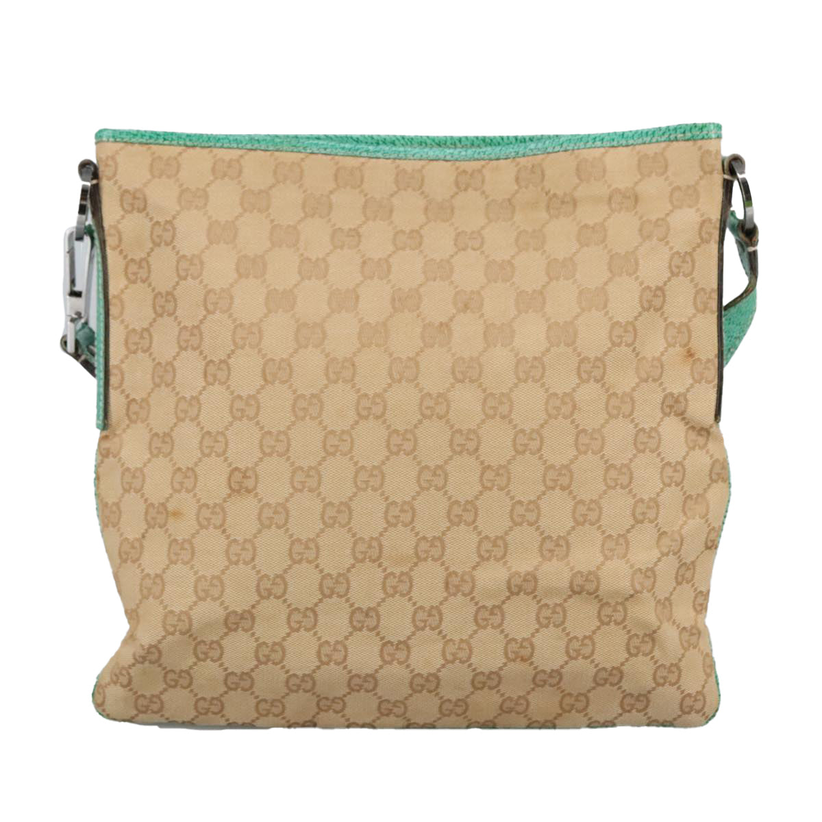 GUCCI GG Canvas Shoulder Bag Beige Silver Green 113013 96980