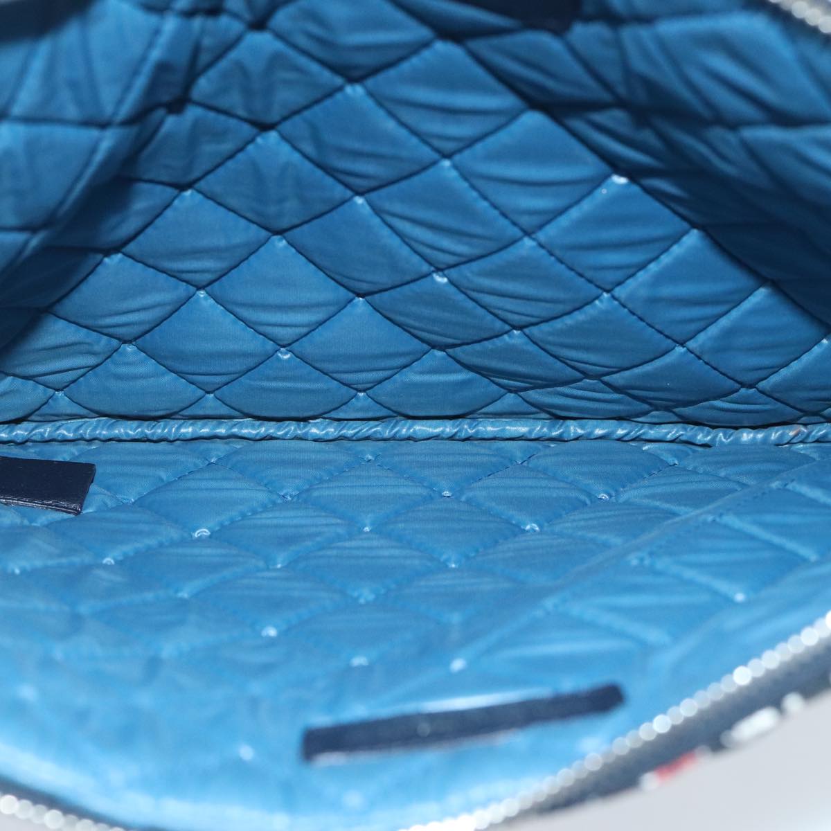 CHANEL Quilted Clutch Bag cotton Navy Multicolor Silver CC 97047