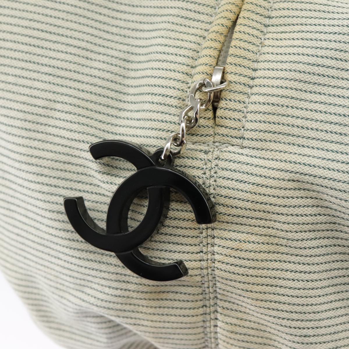 CHANEL Hand Bag Canvas Green Silver CC 97061