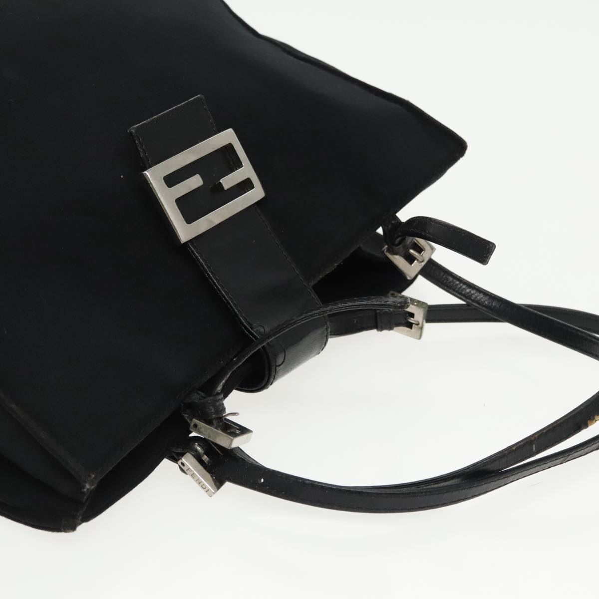 FENDI Mamma Baguette Tote Bag Nylon Leather Black Silver 97258