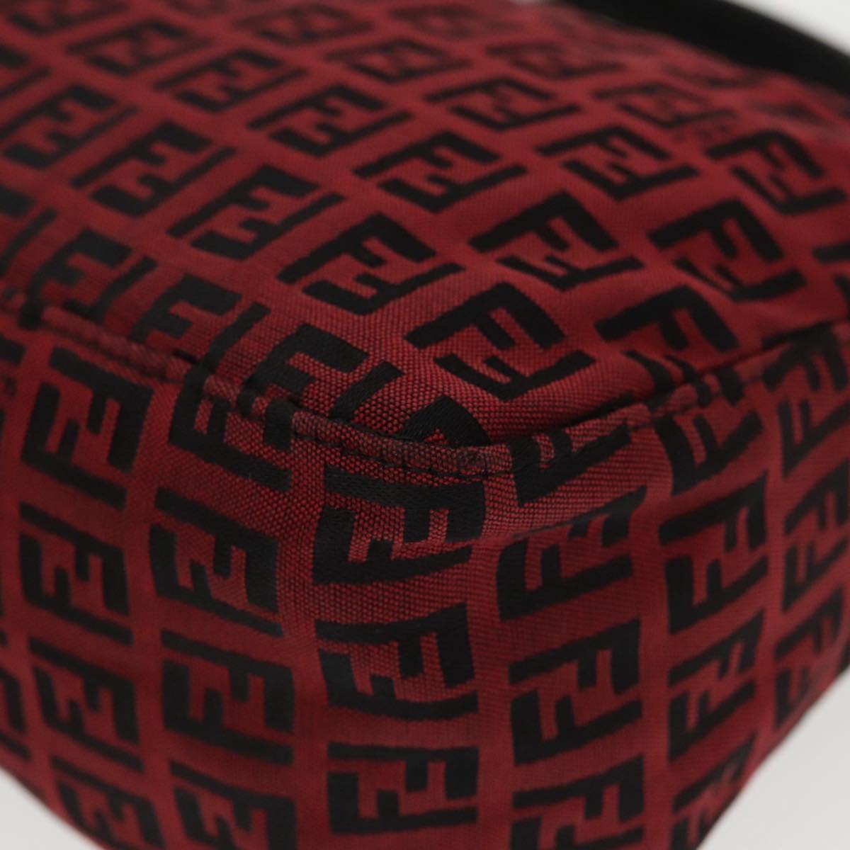FENDI Zucchino Canvas Hand Bag Red Silver 97411