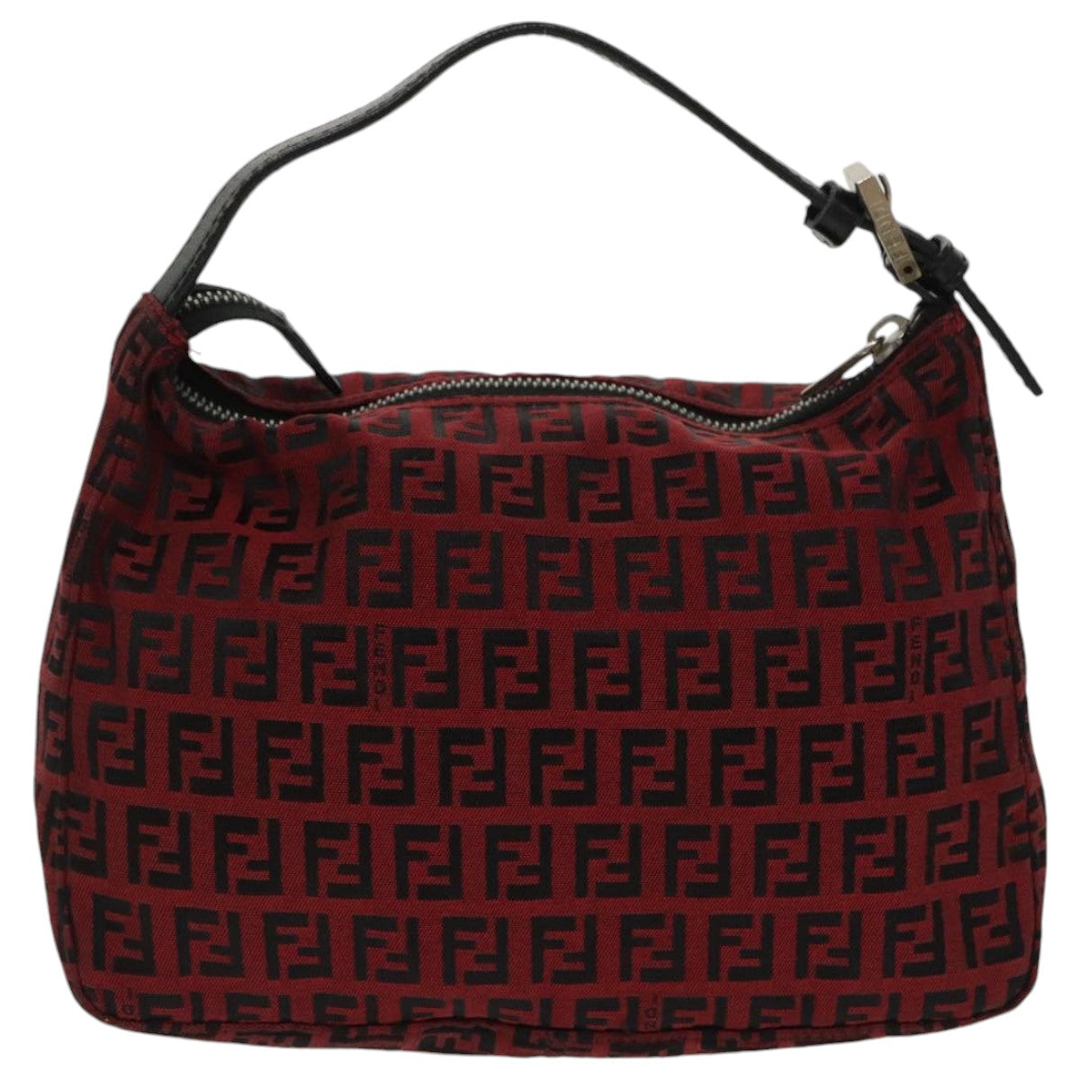 FENDI Zucchino Canvas Hand Bag Red Silver 97411