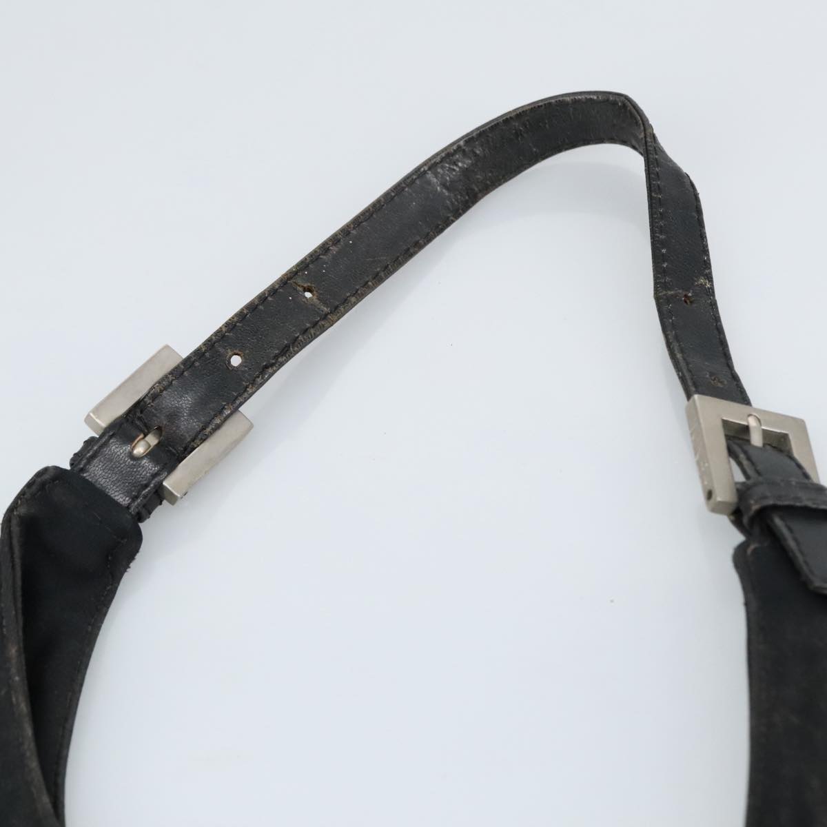 FENDI Mamma Baguette Shoulder Bag Nylon Leather Black Silver 97412