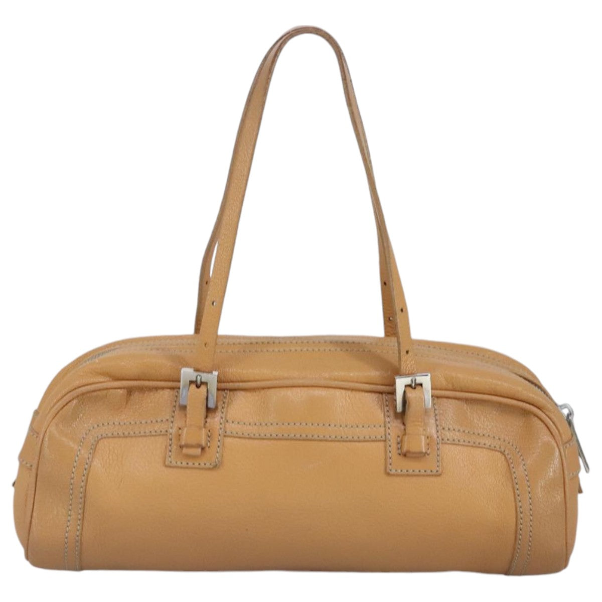 FENDI Hand Bag Leather Orange Silver 97413