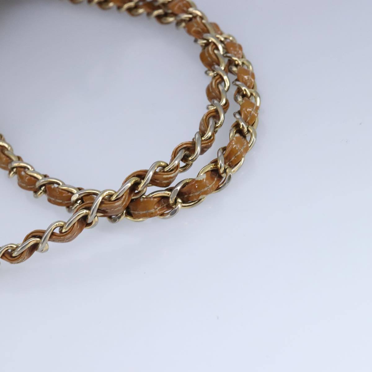 CHANEL Choco Bar Chain Shoulder Bag Patent leather Gold Beige CC 97452