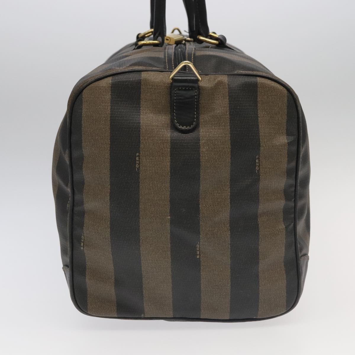 FENDI Pecan Canvas Boston Bag PVC Leather 2way Brown 97528