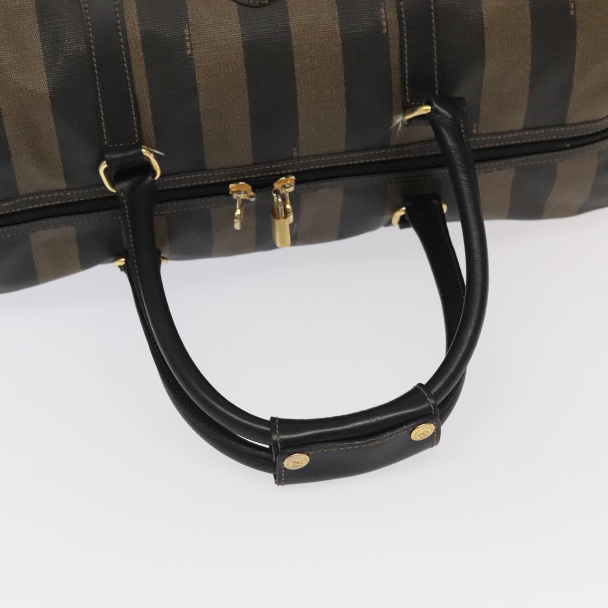 FENDI Pecan Canvas Boston Bag PVC Leather 2way Brown 97528