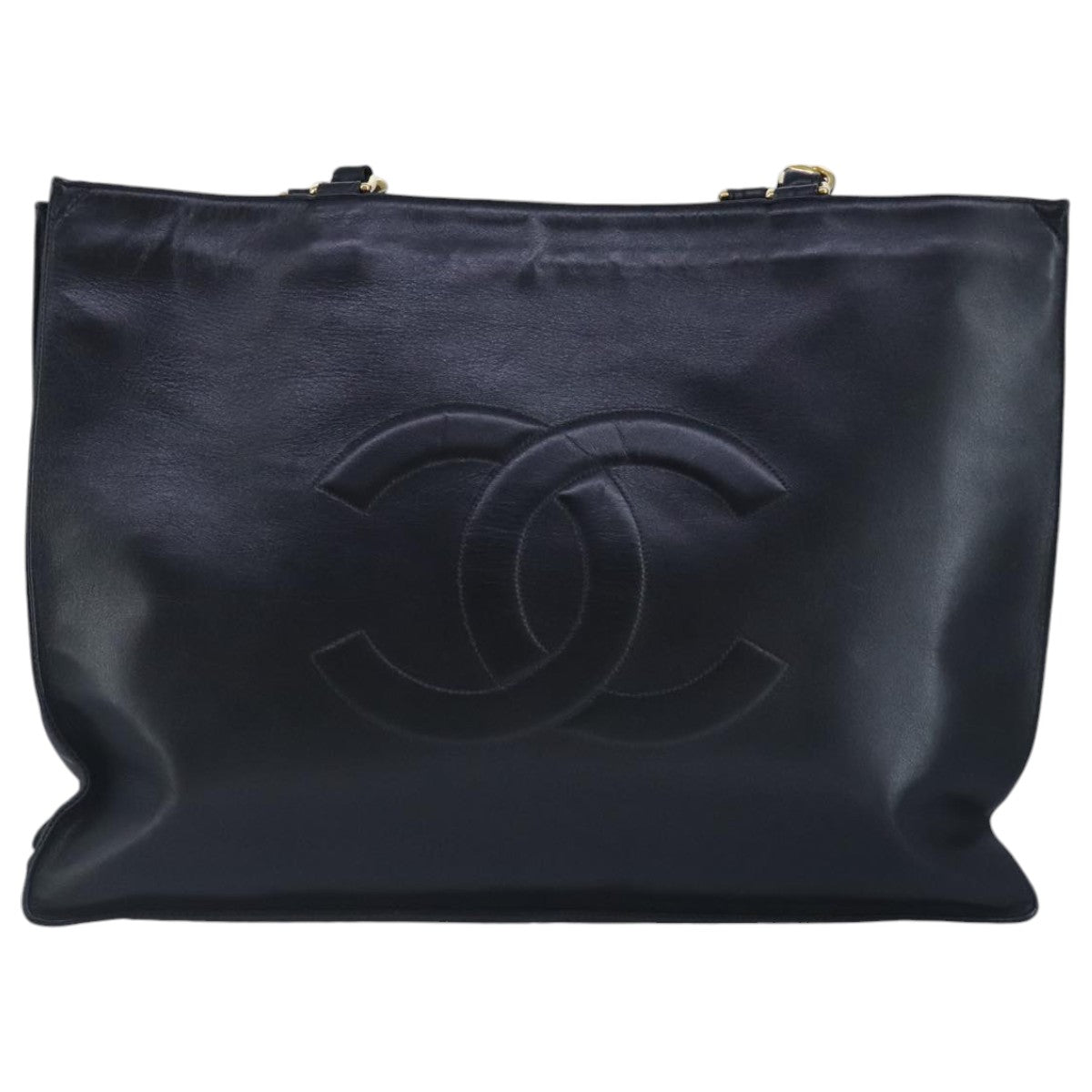 CHANEL COCO Mark Chain Tote Bag Leather Black Gold CC 97552A