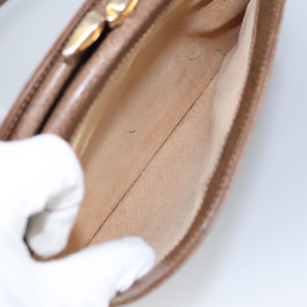 GUCCI Shoulder Bag Leather Brown Gold 97581